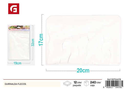 [118754478] Guirnalda de flecos color blanco 20 m x 17 cm 1 pieza - Decoración de fiesta