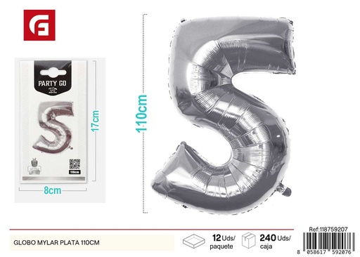 [118759207] Globo mylar plata número 5 110 cm (pequeño paquete) - Decoración de fiesta