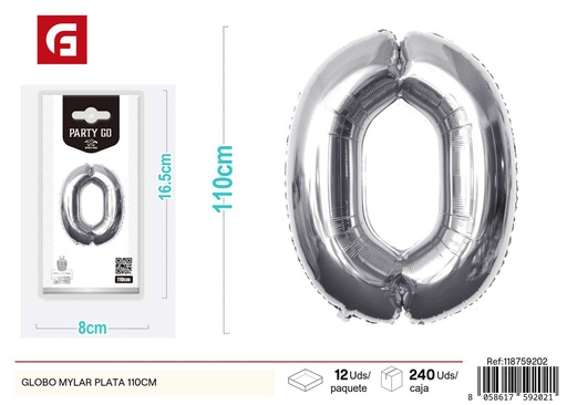 [118759202] Globo mylar plata número 0 110 cm (pequeño paquete) - Decoración de fiesta