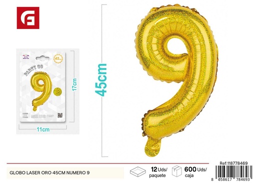 [118778469] Globo láser oro número 9 45 cm 27 pulgadas - Decoración de fiesta