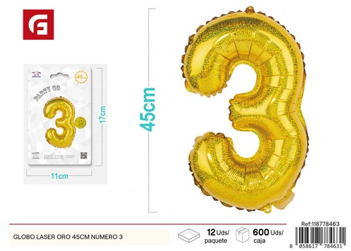 [118778463] Globo láser oro número 3 45 cm 21 pulgadas - Decoración de fiesta