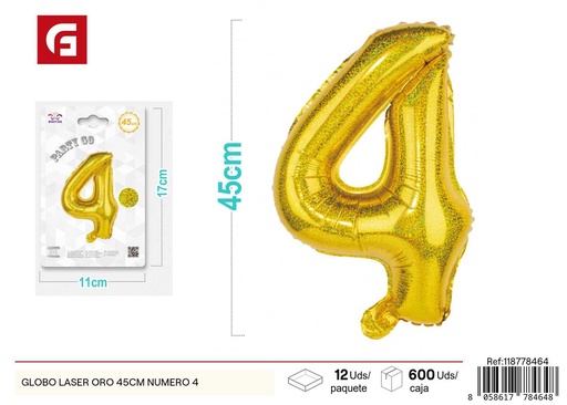 [118778464] Globo láser oro número 4 45 cm 22 pulgadas - Decoración de fiesta