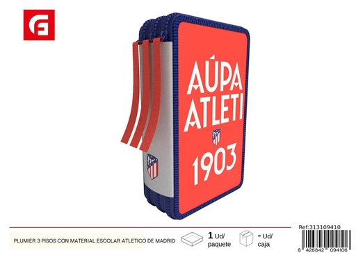 [313109410] Plumier con diseño de flamenco de 3 pisos y material escolar Atlético de Madrid - Estuche y útiles de papelería
