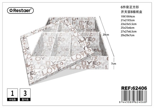 [62406] Caja de papel con ventana 6 piezas cuadradas 29x29x7cm - Artículos de regalo y envase