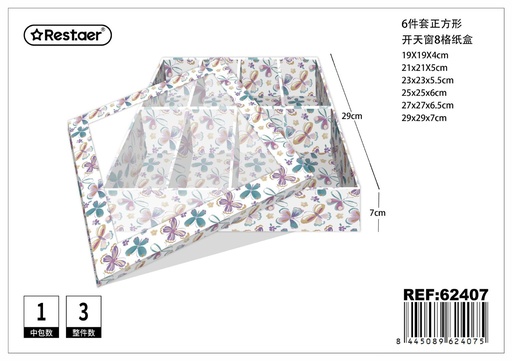 [62407] Caja de papel con ventana 6 piezas cuadradas 29x29x7cm - Artículos de regalo y envase