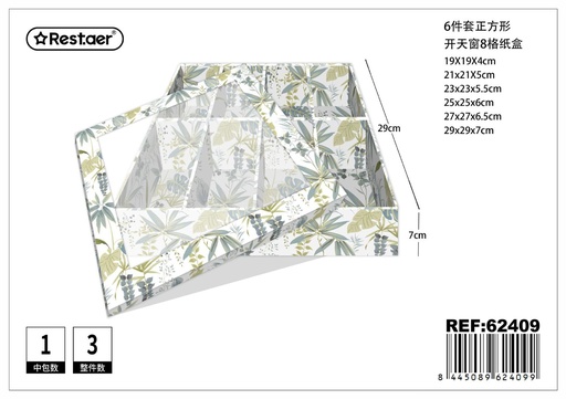 [62409] Caja de papel con ventana 6 piezas cuadradas 29x29x7cm - Artículos de regalo y envase