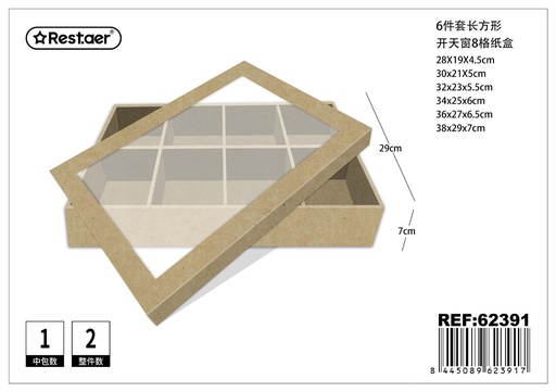 [62391] Caja de papel con ventana 6 piezas rectangulares 38x29x7cm - Artículos de regalo y envase