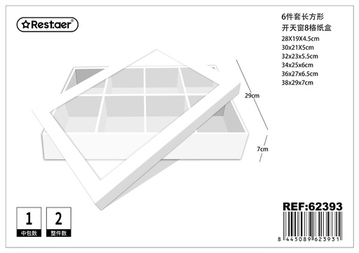 [62393] Caja de papel con ventana 6 piezas rectangulares 38x29x7cm - Artículos de regalo y envase