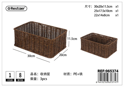 [965374] Cesta de almacenaje de polipropileno rectangular 3 piezas - Artículos del hogar y organización