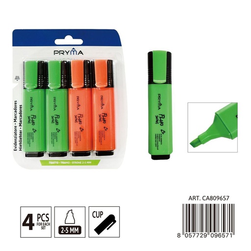 [0239690] Subrayador 1-4 mm en verde y naranja 4 piezas - Material de escritura y subrayadores
