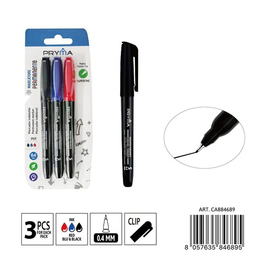 [0235641] Marcador permanente S 0.4mm (3 pzas) - Material de escritura y oficina