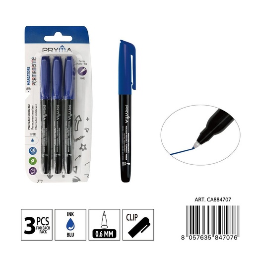 [0235659] Marcador para CD punta F 0.6 mm 3 piezas 3 colores azul - Instrumentos de escritura y marcadores