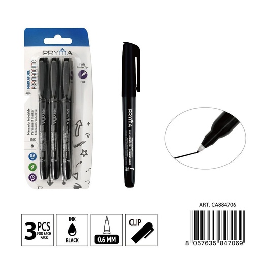 [0235658] Marcador para CD punta F 0.6 mm 3 piezas negro - Instrumentos de escritura y marcadores