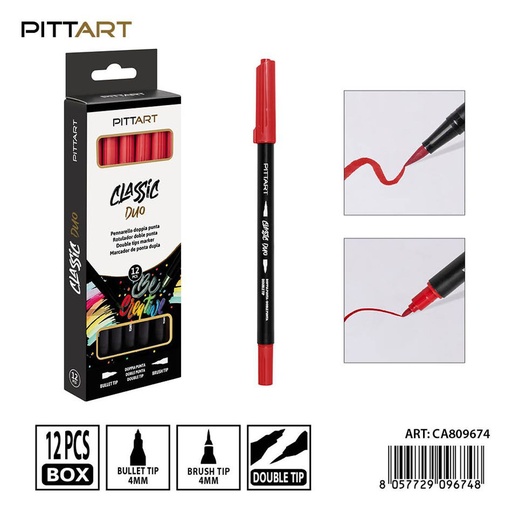 [0239822] Ratulado doble punta pincel 12 piezas 012 rojo - Material de pintura y dibujo