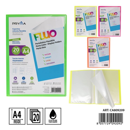 [0237751] Carpeta personalizable A4 con 20 bolsillos flúor - Carpetería y organización de documentos