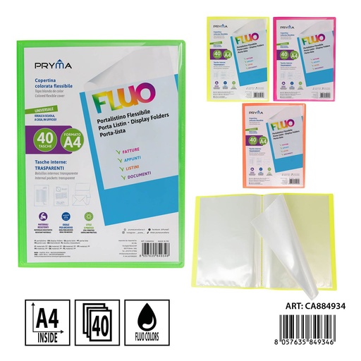 [0237753] Carpeta personalizable A4 con 40 bolsillos flúor - Carpetería y organización de documentos