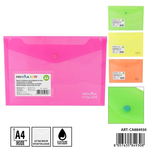 [0237747] Carpeta botón con bolsillo A4 fluo - Carpetería y archivadores