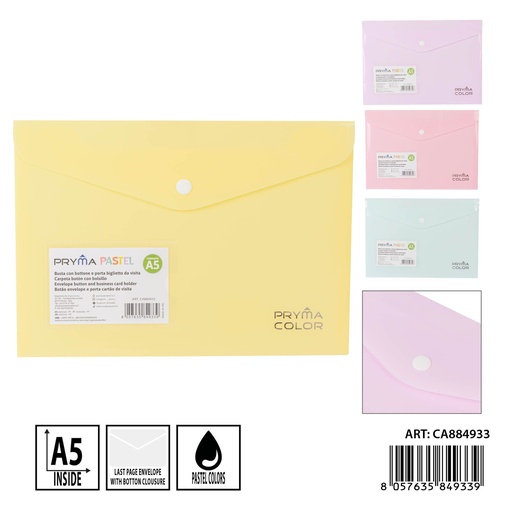 [0237750] Carpeta botón A5 con bolsillo pastel - Organizadores y archivadores