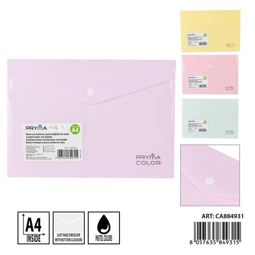 [0237748] Carpeta botón con bolsillo A4 pastel - Carpetería y archivadores