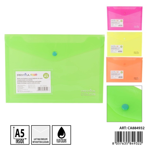 [0237749] Carpeta botón A5 con bolsillo fluorescente - Organizadores y archivadores