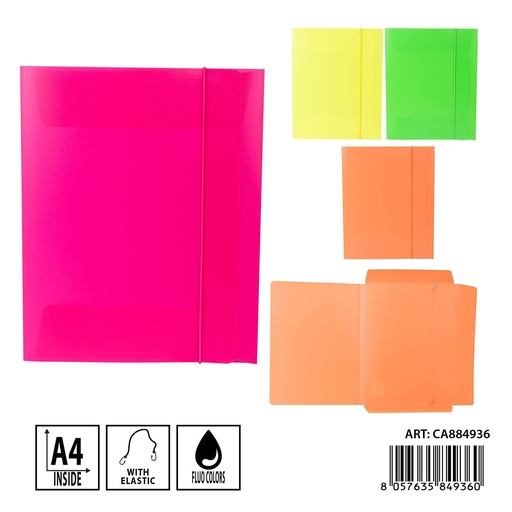 [0237757] Carpeta A4 con elástico fluorescente (3 secciones) - Organizadores y archivadores