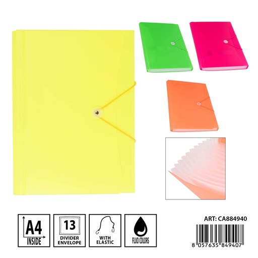 [0237761] Carpeta con 13 separadores A4 color flúor - Organizadores de documentos