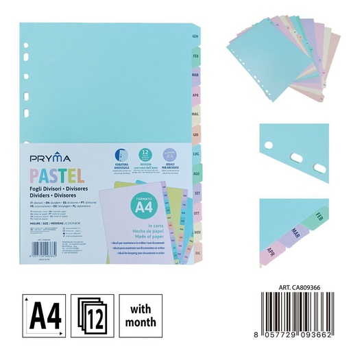 [0238245] Separadores de archivos A4 color pastel 12 meses - Papelería escolar