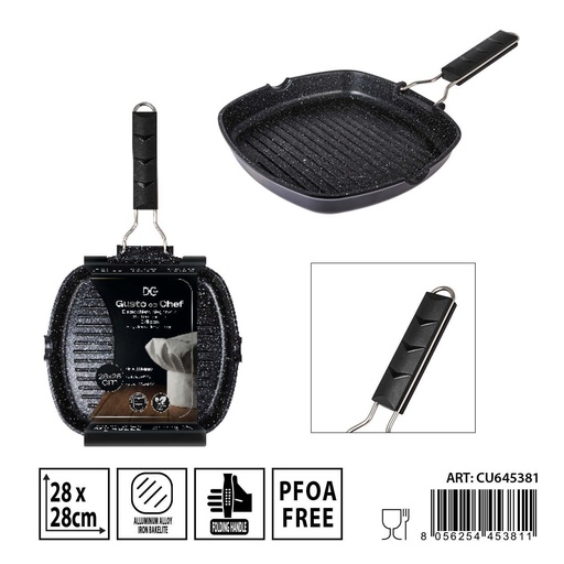 [0239706] Sartén parrilla plegable Chef 28x28x6 cm - Utensilios de cocina y sartenes