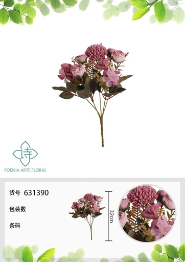 [631390-3LILA] Ramo de flores de crisantemo 32 cm - Decoración floral