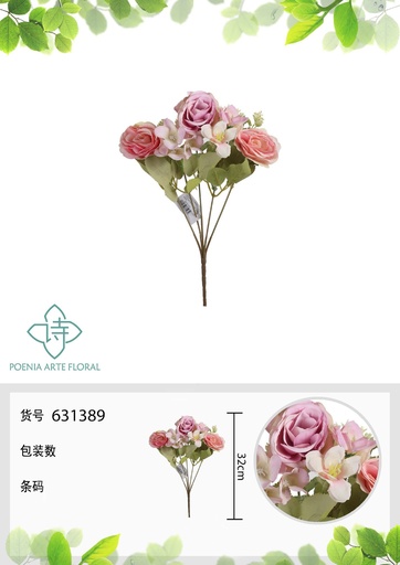 [631389-2ROSA] Ramo de flores de rosas chinas de estilo europeo de 32cm - Ramos de flores