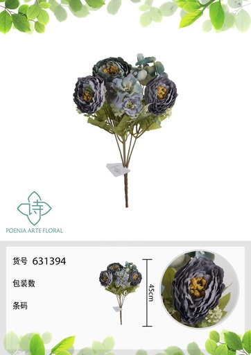 [631387-4AZUL] Arreglo floral de begonia otoñal 32 cm - Flores artificiales decorativas