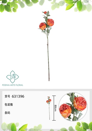 [631396-5NARANJA] Rama de flores de tela arrugada 3 cabezas - Decoración floral