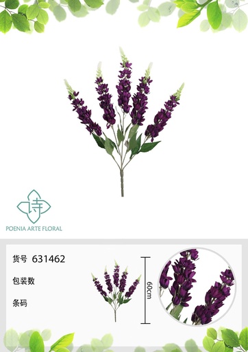 [631462-4LILA] Ramo de jacinto de 5 puntas con llama 60 cm - Flores artificiales decorativas