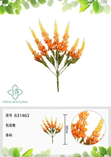 [631463-4NARANJA] Ramo de orquídea de 7 puntas 60 cm - Flores artificiales decorativas