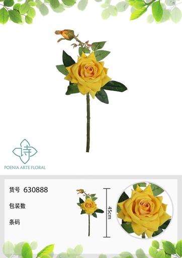 [630888-黄] Ramo de rosa china doble en rojo 43 cm - Ramo decorativo VARAFLOR