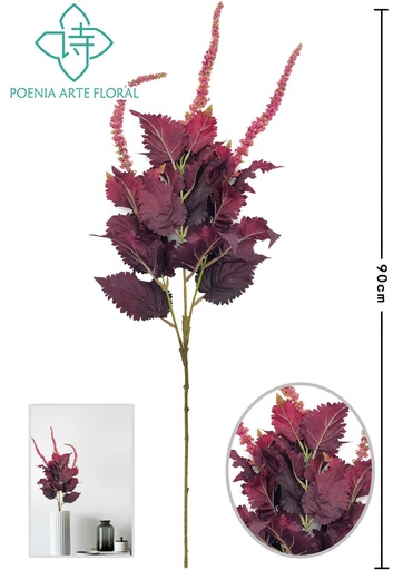 [630324酒红] Ramo de hoja de albahaca de color burdeos sola - Ramo decorativo VARAFLOR