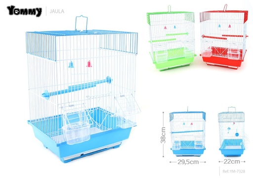 [YM7328] Jaula cuadrada para pájaros multicolor 29.5x22x38 cm - Alojamiento para aves