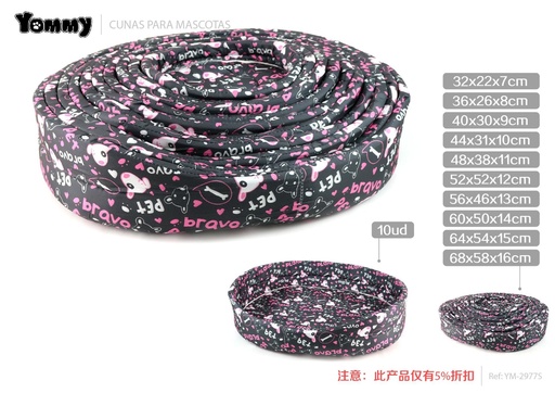 [YM2977S] Cuna para mascotas de 10 piezas en poliéster rosa con corazones 68x58x16 cm - Accesorios para mascotas