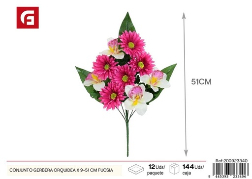 [200923340] Conjunto de 9 gerberas y orquídeas 51 cm color fucsia - Flores artificiales