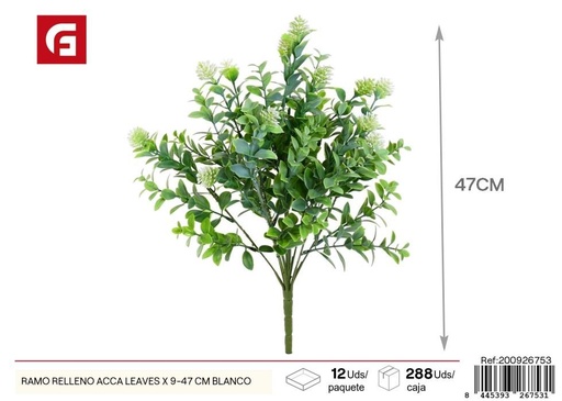[200926753] Ramo de eucalipto de hojas 9 unidades 47 cm color blanco - Flores artificiales