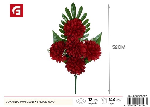 [200923327] Conjunto de crisantemos gigantes 5 unidades 52 cm color rojo - Flores artificiales