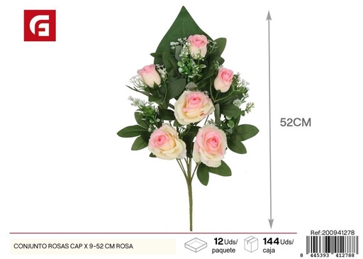 [200941278] Conjunto de rosas y capullos x 9 - 52 cm - Rosa, flores artificiales