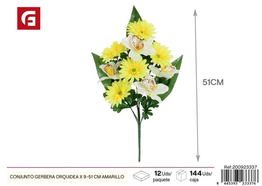 [200923337] Conjunto de Gerberas y Orquídeas, 9 unidades - 51 cm, color amarillo