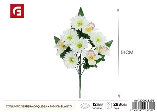 [200923336] Conjunto de Gerberas y Orquídeas, 9 unidades - 51 cm, color blanco