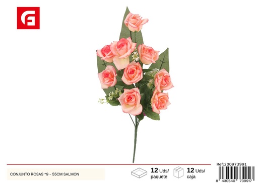 [200973991] Conjunto de Rosas, 9 unidades - 55 cm, color salmón