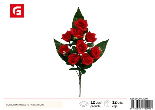 [200973994] Conjunto de Rosas, 9 unidades - 55 cm, color rojo