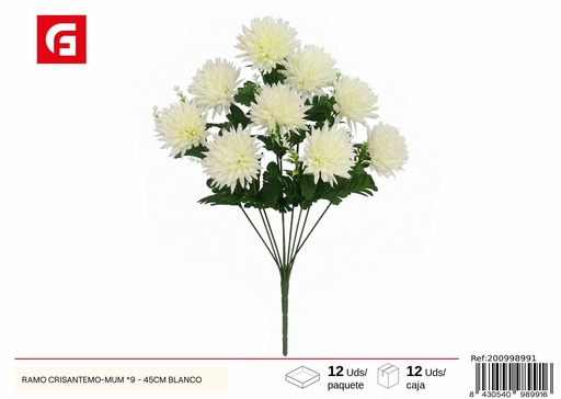 [200998991] Ramo de crisantemos blancos x9 45cm - Flores artificiales y decoración floral