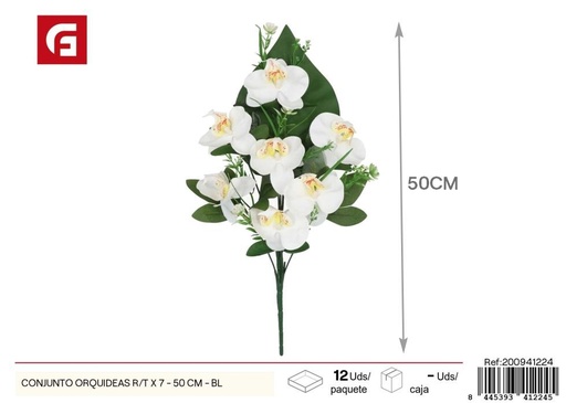 [200941224] Conjunto de Orquídeas, 7 unidades - 50 cm, color blanco