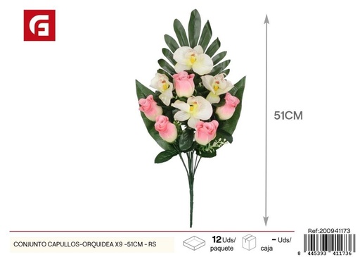 [200941173] Conjunto de capullos y orquídeas x 9 - 51 cm - Rosa, flores artificiales decorativas