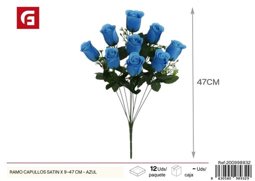 [200998932] Ramo de capullos satinados azul x9 47cm - Flores artificiales decorativas